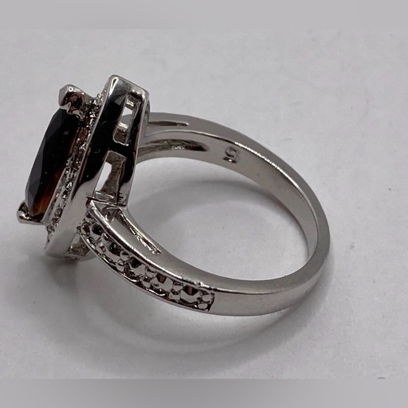 Sterling Silver Marquise Cut Smokey Quartz Halo Ring Pave Blend 9 Luxury Jewelry - Picture 5 of 7